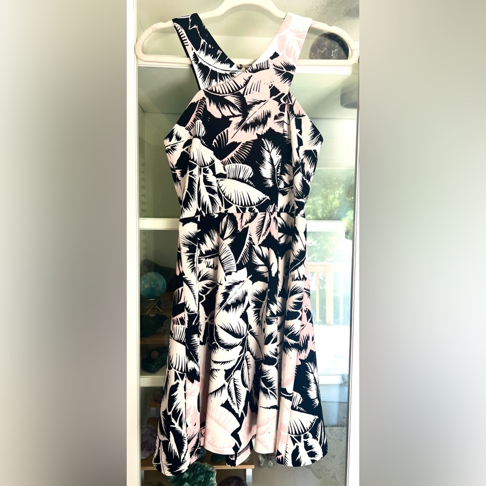 NWOT Express Black and Pink Leaf Print Dress